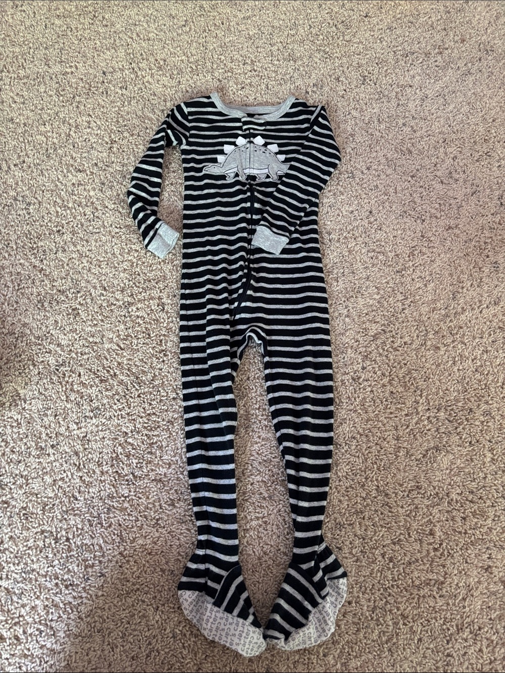Striped Black & Gray Kids One-Piece Pajama